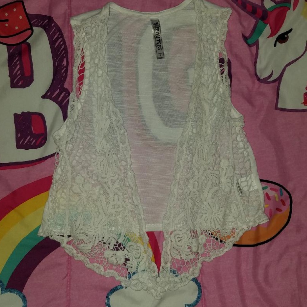Off white lace front cover up
